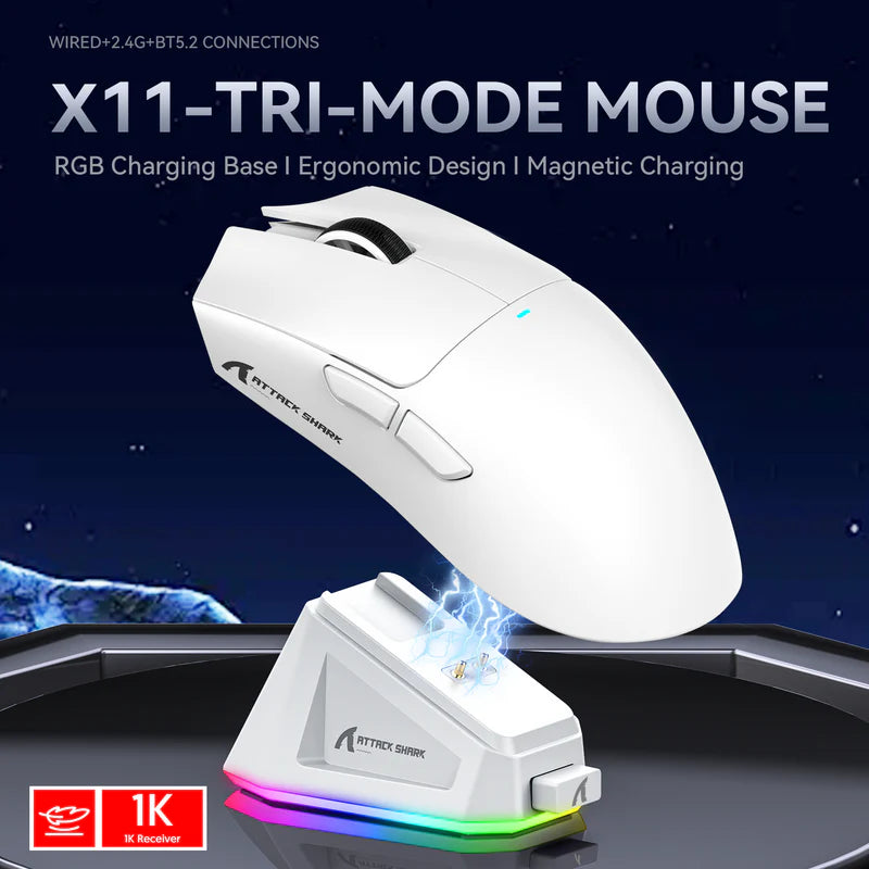 ATTACK SHARK X11 Ratón inalámbrico para juegos con base de carga